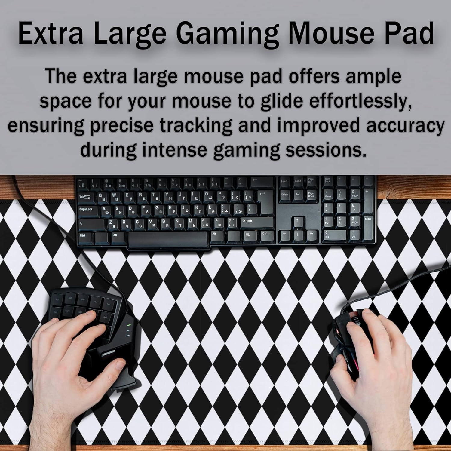 Computer Mat Black and White Desk Mat Large, Big Mouse Pad Gaming Desk Mats, Mouse Pad Gaming Non-Slip Rubber Base Waterproof with Stitched Edges, 35.4" X 15.7" for Work/Game/Office Diamond