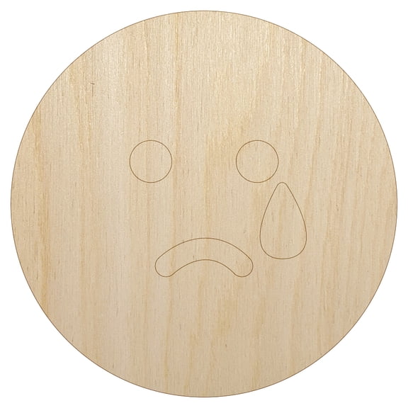 Sad Tear Crying Frown Face Emoticon Wood Shape Unfinished Piece Cutout Craft DIY Projects - 4.70 Inch Size - 1/8 Inch Thick