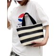thumbnail image 5 of Bolso de mano tejido de paja a rayas para mujer, bolso de playa, bolso de bloque de Color, bolso de hombro, viaje de playa, puede almacenar artículos como libros, 5 of 5