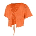 thumbnail image 6 of GILIGEGE Women Crochet Shrug Knit Sweater,Spring Summer Beach Short Sleeve Shrug Cropped Boho Lightweight Sweater,Cover Up Tie Front Tops For Evening Dresses Casual Eyelet Shawl Thin Formal Orange S, 6 of 7