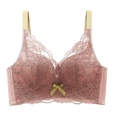 REORIAFEE Bras for Women Front Closure Gathered Together Wireless Bras Lace Adjustable Straps Brassiere Breathable Spaghetti Straps Comfy Corset Underwear Classic Lingerie Coffee L