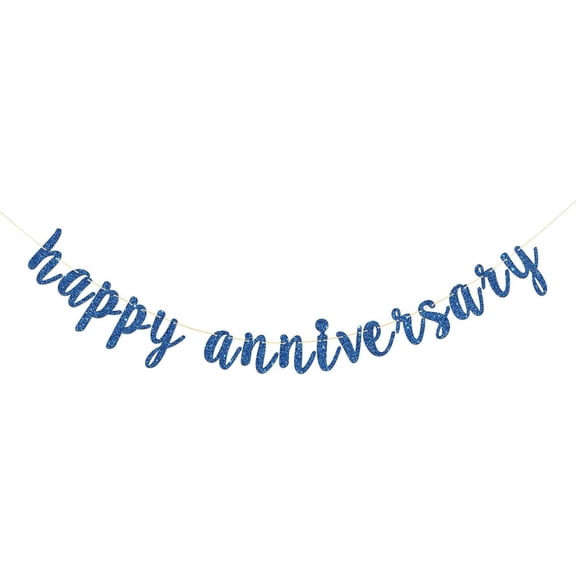 Happy Anniversary Banner - 40th 50th 60th Anniversary - Wedding Anniversary Party Decorations - Blue Glitter