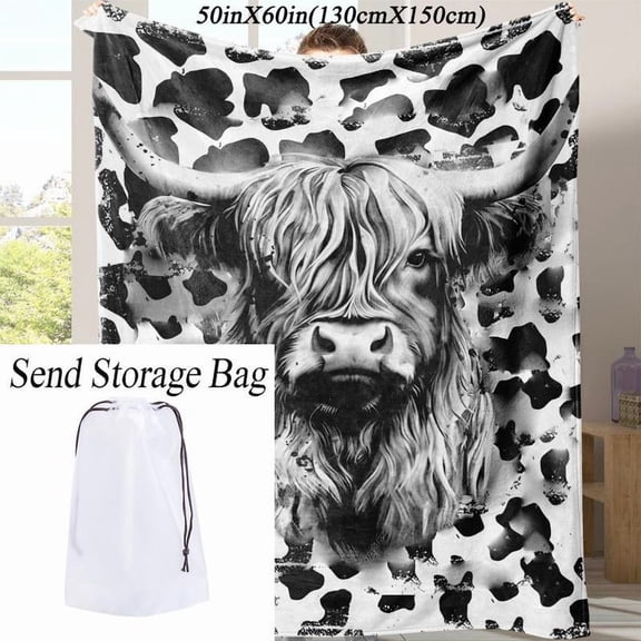 [60x50inch] Cow Pattern Soft Blanket with Storage Bag, Portable Warm Throw Blanket for Home Office Travel Camping, Air-conditioned Room Nap Blanket, Gifts for Her, Room Accessories, Funny Gift