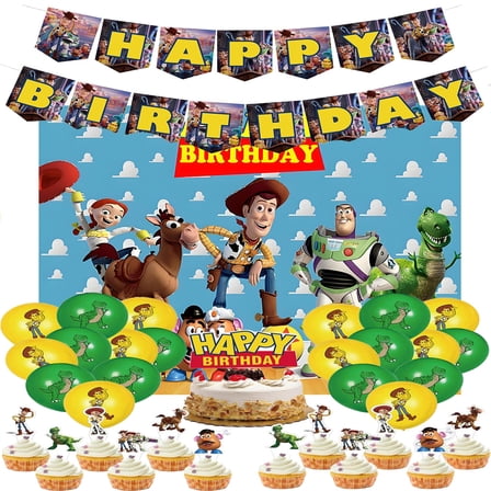 Woody Party Supplies Buzz Lightyear Party Decorations, Balloons, Happy Birthday Banner, Cake and Cupcake Toppers for Kids Birthday Party