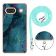 thumbnail image 6 of Case for Google Pixel 7a, Adjustable Detachable Crossbody Strap Neck Strap Silicone Bumper Marble Painted TPU Ultra Thin Shockproof Protective Phone Case Cover for Google Pixel 7a, Green, 6 of 7