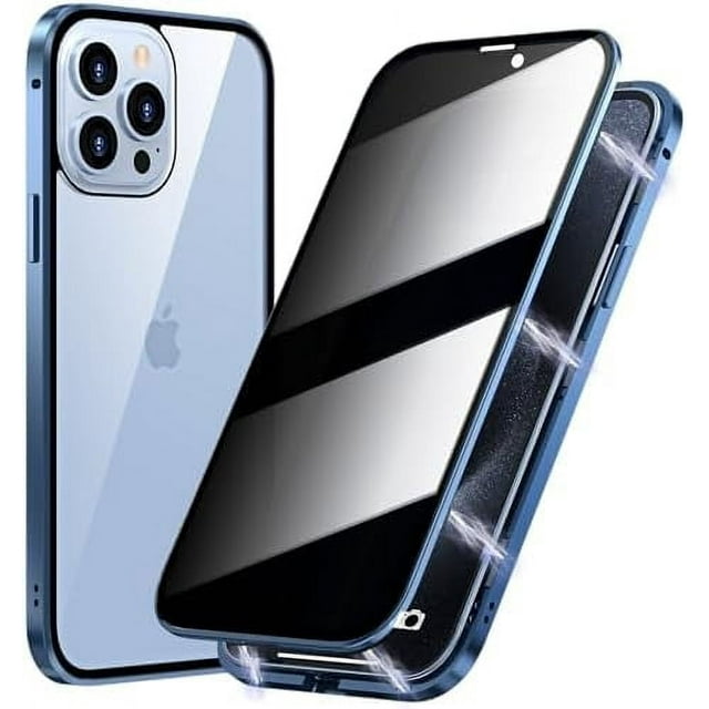 KOMI Magnetic Titanium for iPhone 15 Privacy Case, Anti peep Magnetic Adsorption Double Side Tempered Glass Full Body Case, Privacy Screen Protector Metal Frame Clear Back Phone Case Cover
