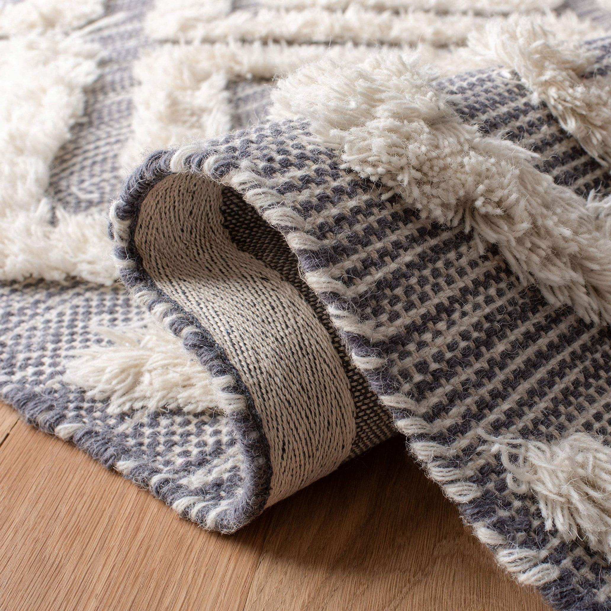 SAFAVIEH Kenya Arline Geometric Wool Area Rug, Grey/Ivory, 5' x 8'