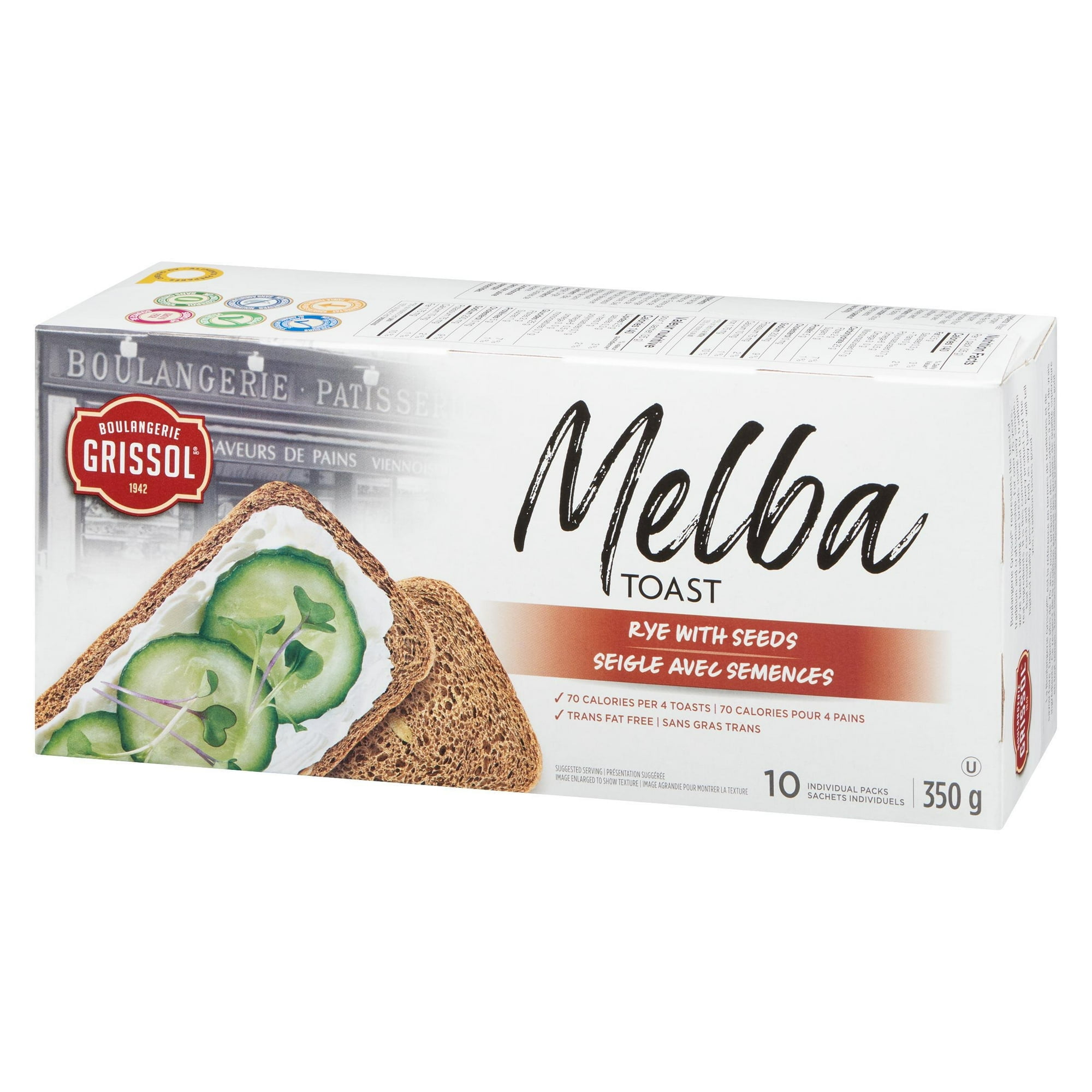 Boulangerie Grissol Melba Toast Rye with Seeds, Dare, Pack of 10, 350 g