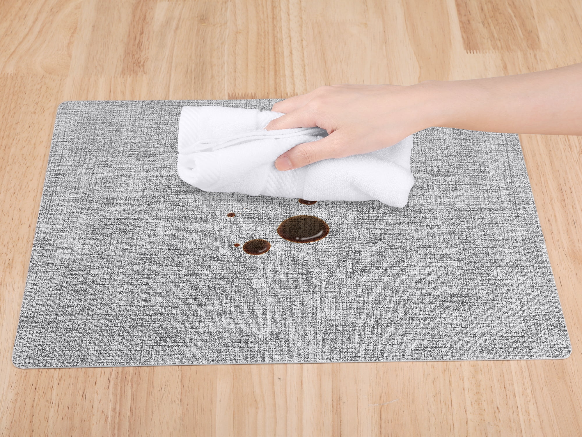 Unique Bargains Faux Leather Table Placemats for Kitchen Dining Table Light Gray White