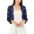 thumbnail image 5 of INSPIRE CHIC Valentine's Day Women's Shrugs Floral Lace Cardigan 3/4 Sleeves Sheer Cover Up Top XS Navy, 5 of 8