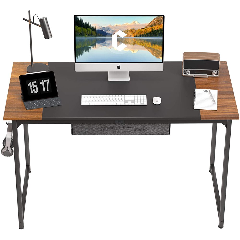 CubiCubi Computer Desk with Drawer 47" Splice Board, Black and Espresso