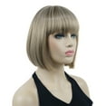 thumbnail image 2 of Short Bob Wig with Flat Bangs for Lady Women, Straight Synthenic Wigs for Cosplay Daily Party, 8 inch, Blonde Highlighted, 2 of 10