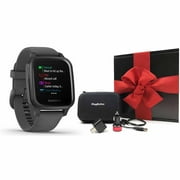 Garmin Venu Sq (Shadow Gray/Slate) Fitness GPS Smartwatch Gift Box with Charging Adapters & Protective Case