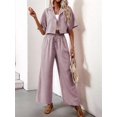 thumbnail image 4 of Women'S Casual 2 Piece Set V-Neck Short-Sleeved Tops Straight Wide Leg Pants Outfit Lotus Root Color M, 4 of 9