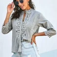 thumbnail image 2 of TEELYNN, blusa holgada de encaje con mangas 3/4, camisa para mujer, blusa vintage de algodón con botones y cuello en V, blusa informal estilo bohemio, blusa de otoño 2020 para mujer, 2 of 5