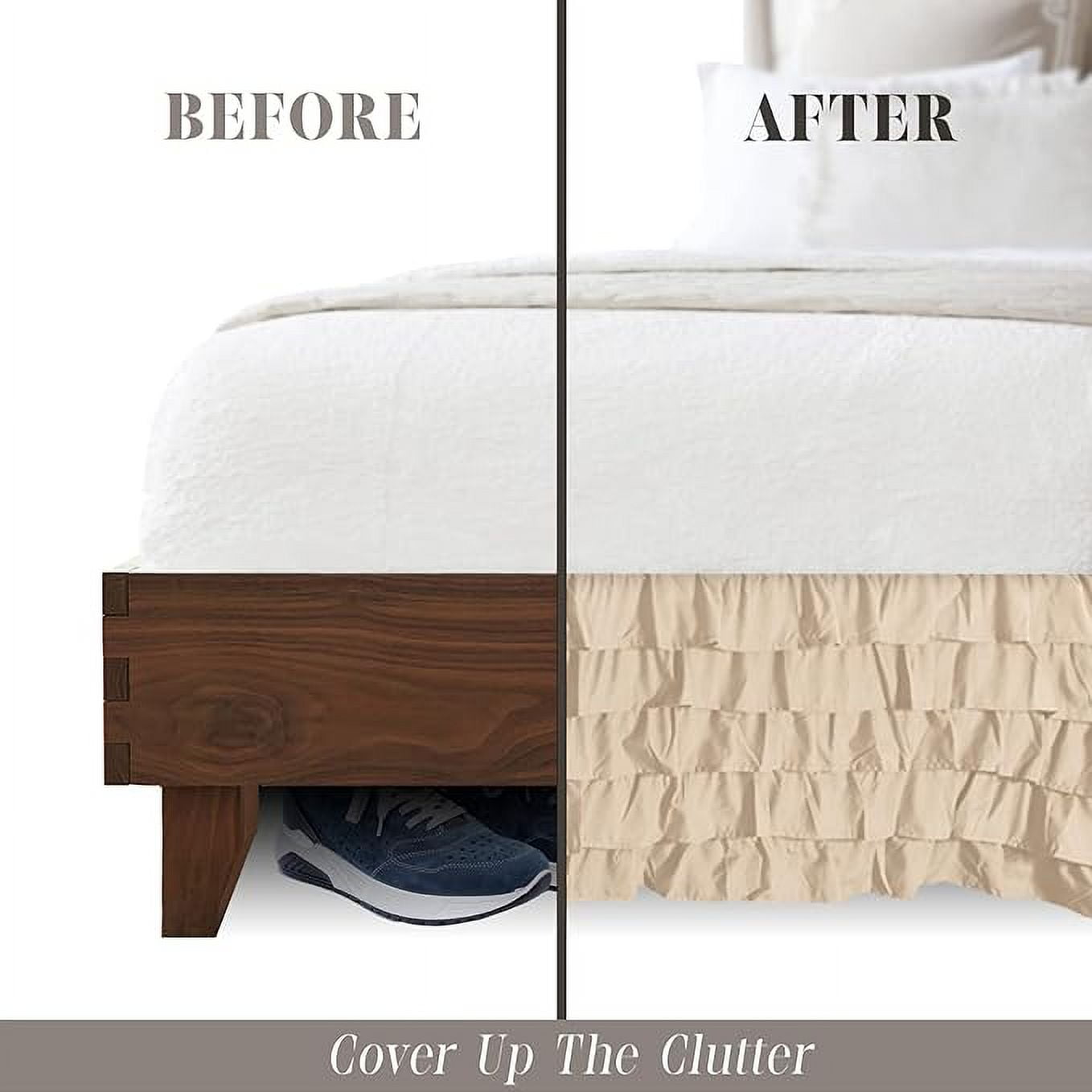 Elegant Comfort Multi-Ruffle Bed Skirt, 1500 Thread Count, Wrinkle and Stain Resistant, 15-Inch Drop, King, Linen Beige