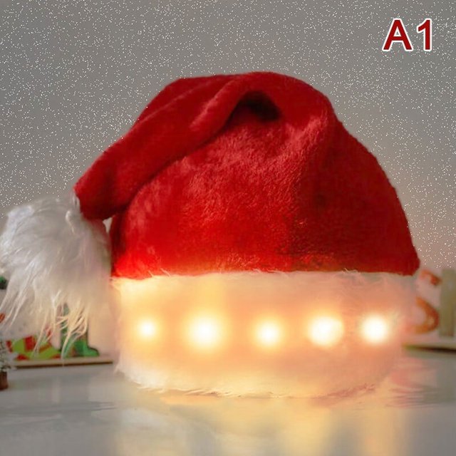 Santa Hat Christmas LED Light With White Plush Decoration Cute Santa Claus