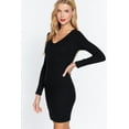 thumbnail image 3 of Saronite Basic Bodycon Ribbed Knit V Neck Long Sleeve Mini Dress, Black (Women's), 3 of 4