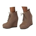 thumbnail image 3 of Wovix Women's Ankle Boots Wedge Platform Bootie Round Toe Lace up Wedge Heels Boots for Party Evening Shoes Trendy Daily Work Khaki 36, 3 of 7