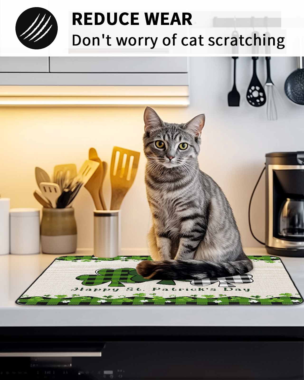 Stove Top Covers for Electric Stove, St. Patrick's Day Glass Stovetop Cover Protector, Green and Black Checkered Lucky Induction Cooktop Protector Oven Mat for Kitchen Countertop 24"x21"