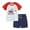 Floral Gray Top + Navy Blue Shorts, variant on FLMEI Toddler Kids Boys Short Sleeve 2PCS Outfit Summer Cartoon Print Pullover T-Shirts Tops Comfy Shorts Casual Set for Baby Size 2-8T