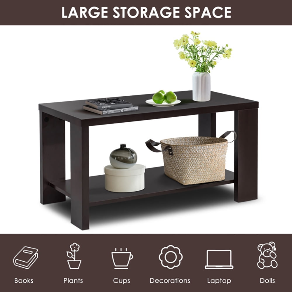 Finihen Coffee Table, Rectangular Cocktail Coffee Table with Storage Shelf, for Living Room, Office, Brown Finihen Coffee Table, Rectangular Cocktail Coffee Table with Storage Shelf, for Living Room, Office, Brown