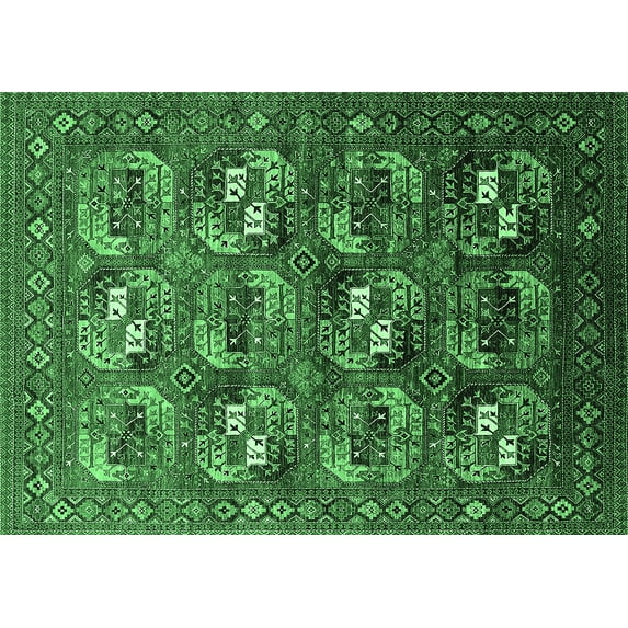Ahgly Company Indoor Rectangle Oriental Emerald Green Industrial Area Rugs, 7' x 9'