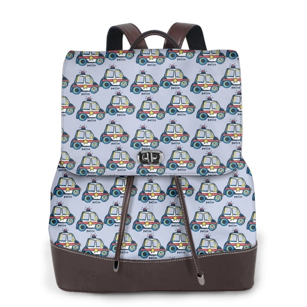 Easygdp Police Car Mochila de Cuero para Mujeres, Bolso de Hombro, Bolsos de Mano de Moda para Trabajo y Viajes