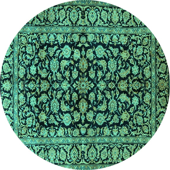 Ahgly Company Machine Washable Indoor Round Persian Turquoise Blue Traditional Area Rugs, 5' Round