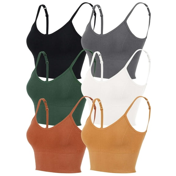 PULLIMORE Women's Comfy Cami Bra Crop Top Longline Padded Lounge Bralettes Camisole Yoga Tank Top (L/XL, Black)