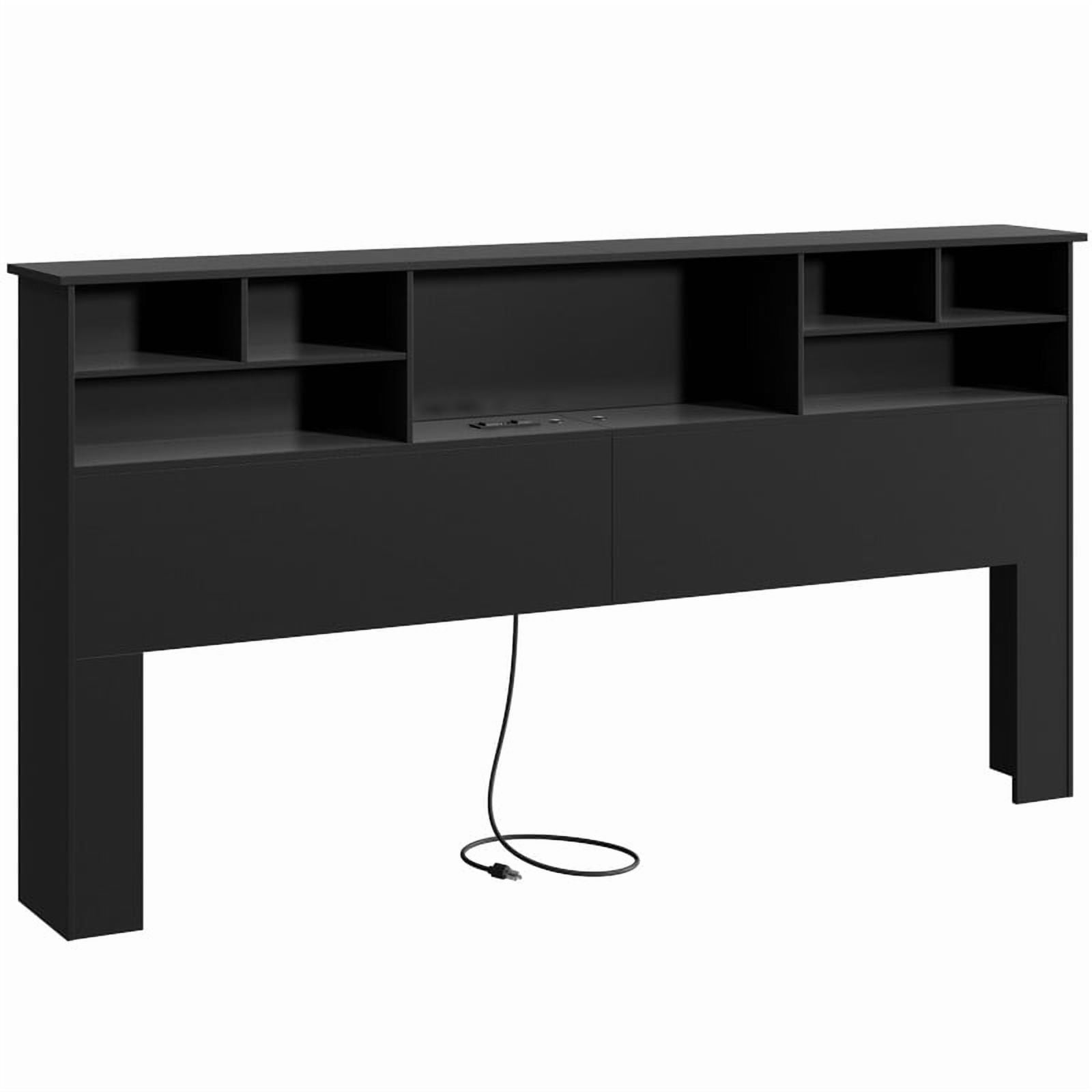 Someet Headboard for King Size with Storage, Bookcase Headboards with USB & Type-C Port & Power Outlets & 2 LED Lights, Durable and Sturdy, Black