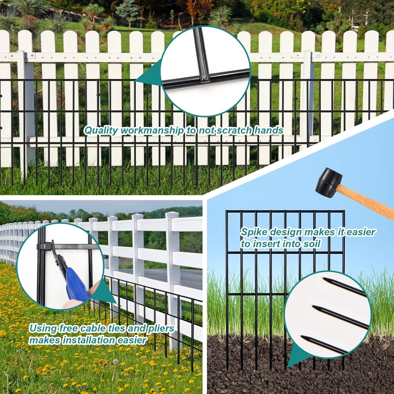 25pcs Garden Fence Animal Barrier 27ft(L) X 17in(H) No Dig Barrier Fencing Dog Rabbits Blocker 9 Vertical Metal Wire Rustproof Border Decorative Fences for Outdoor, Yard, Patio