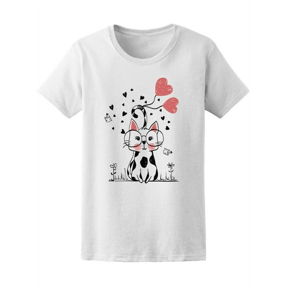 Watercolor Love Cat Hearts Tee Women's -Image by Shutterstock