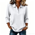 thumbnail image 2 of WULMLEO Women's 3/4 Sleeve Polo Shirts - Classic Collar with Button Placket, Casual Loose Fit Top for Everyday & Work Wear White 3XL, 2 of 5