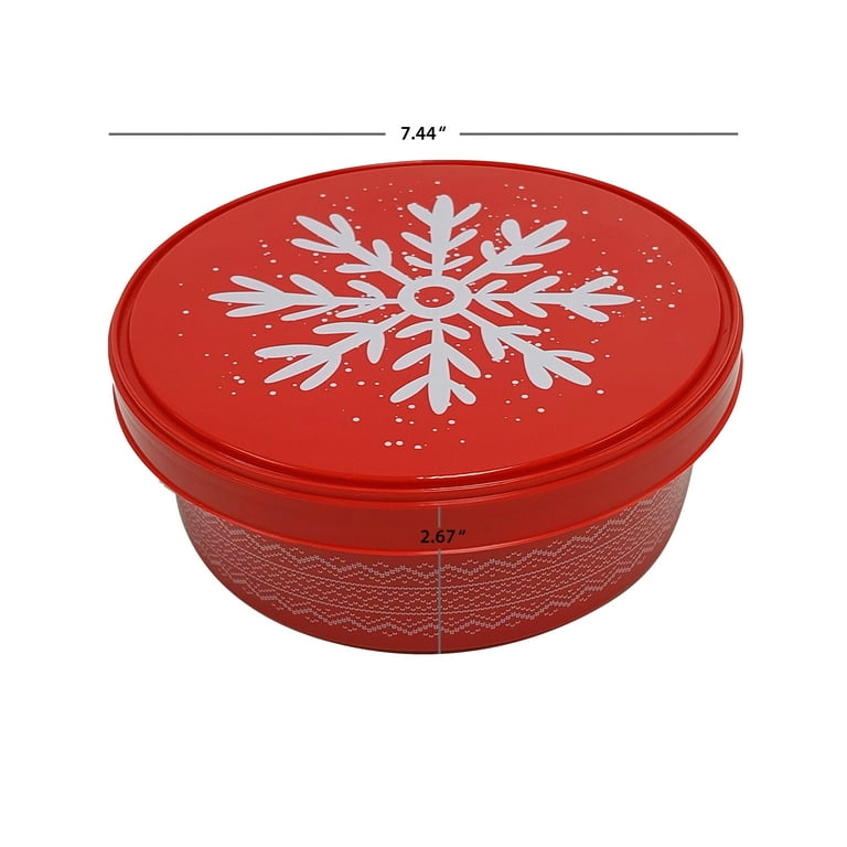 Holiday Time 2PK Round Plastic PP Red Treat Container, Snowman Printing, 7  x 2.6, 43oz, Decoration 