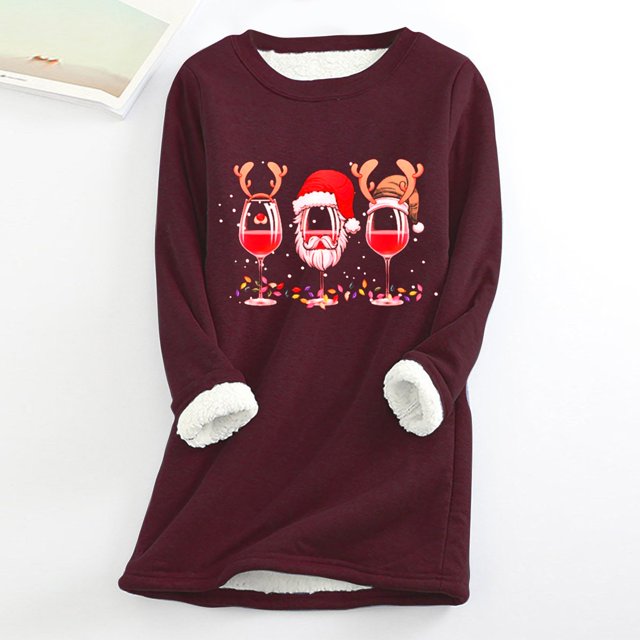 Jienlioq Hauts Longs pour Femmes Liquidation Mode pour Femmes Impression de Noël Manches Régulières Hiver Ample Vacances Décontracté Manches Col Rond Chemise Hauts Cyberlundi