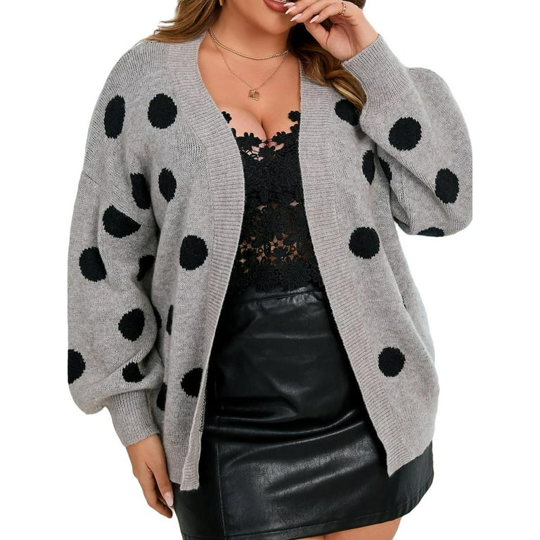 Casual Polka Dot Cardigan Long Sleeve Grey Size Cardigans - Walmart.com