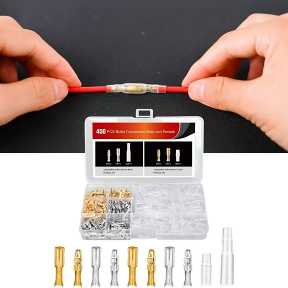 Nilight 400Pcs 3.9mm Bullet Connectors Male and Female Brass Bullet Wire Terminals Connector with Insulation Cover for 22-16AWG Electrical Wiring Motorcycle Motorbike Car Truck Boats