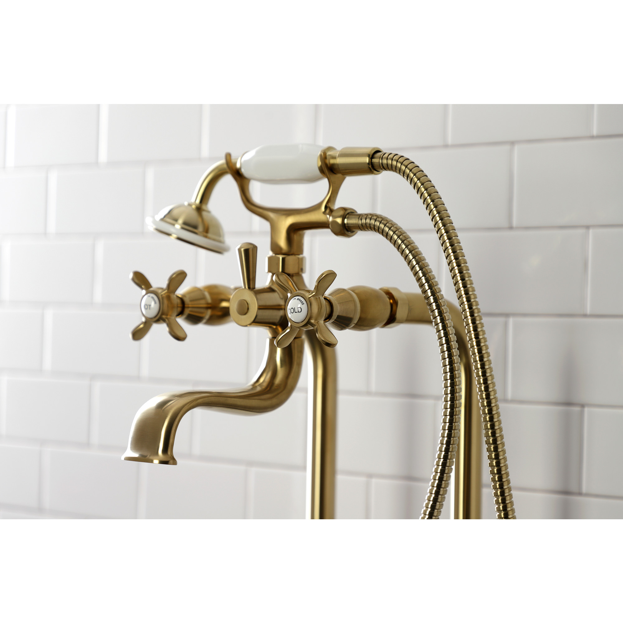 Kingston Brass CCK246K7 Essex Freestanding Clawfoot Tub Faucet Package with Supply Line, Brushed Brass