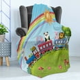 thumbnail image 4 of Zoo Soft Flannel Fleece Throw Blanket, Colorful Cartoon Animal Train Rainbow Sun Sky Mushrooms Flowers Tree Playful Funny, Cozy Plush for Indoor and Outdoor Use, 70" x 90", Multicolor, by Ambesonne, 4 of 5