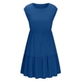 thumbnail image 5 of Kvture Cap Sleeve Dresses for Women Summer Trendy A Line Swing Sundress Textured Ruffle Boho Dress Vacation Outfits Blue, 5 of 8