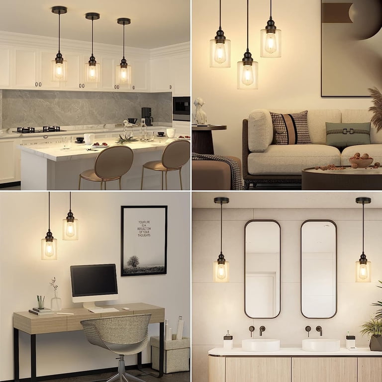 Pynsseu 3-Pack Black Pendant Lights with Clear Glass Shades photo 3