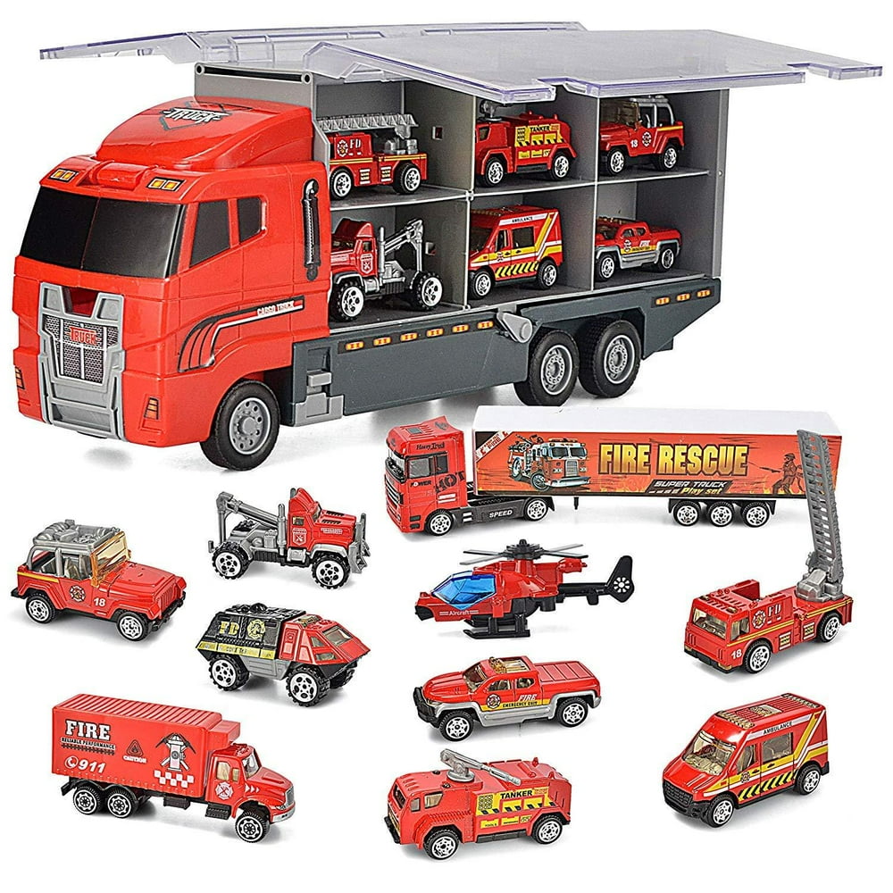 JOYIN 10 in 1 Die-cast Fire Engine Vehicleî€ Mini Rescue Emergency Fire Truck Toyî€ Set in Carrier Truck - Walmart.com - Walmart.com JOYIN 10 in 1 Die-cast Fire Engine Vehicleî€ Mini Rescue Emergency Fire Truck Toyî€ Set in Carrier Truck - Walmart.com - Walmart.com