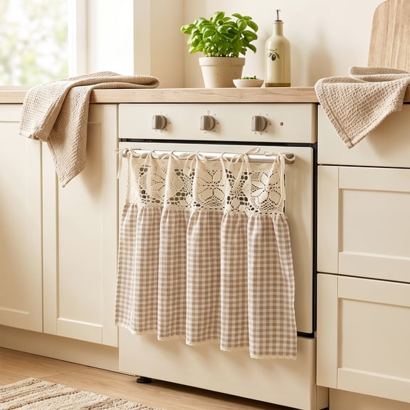 Vintage Oven Curtain Skirt with Lace Trim for Kitchen Appliance Decor
