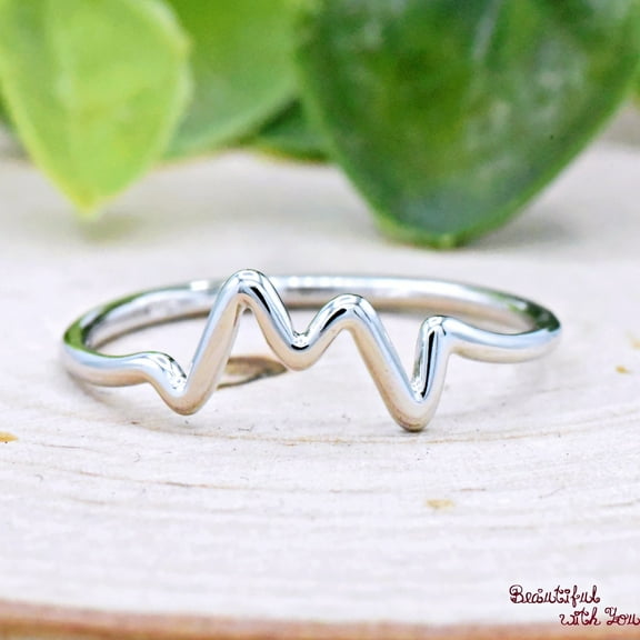 SS DESIGNS Sterling Silver Electrocardiogram EKG ECG Shape Dainty Ring, Women's Promise Ring, Promise Ring for Her, Heartbeat Ring, Anniversary Gift