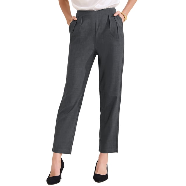 Pantalones de Vestir de Mujer de Cintura Alta con Bolsillos, Ankle, Talla XS, Gris Oscuro