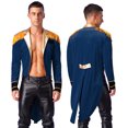thumbnail image 2 of iiniim Mens Circus Magic Show Outfit Open Front Lapel Velvet Tailcoat Jacket with Accessories Set Dark Blue M, 2 of 6