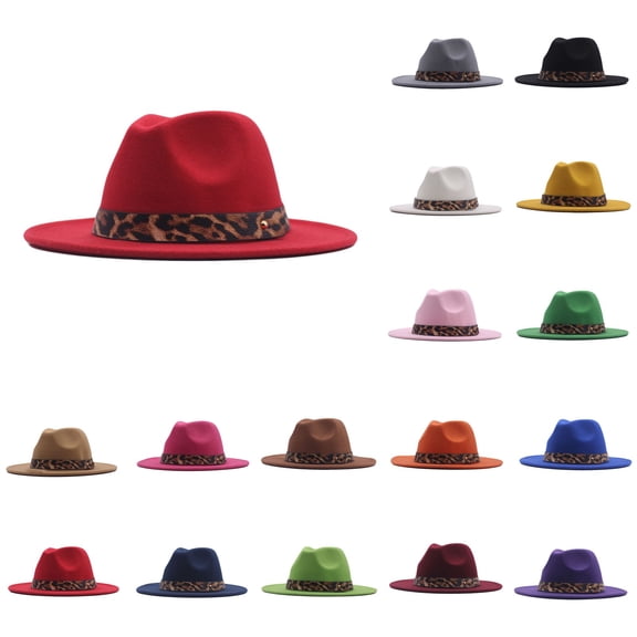 Helii Wide Brim Fedora Hat for Men Women – Leopard Band Panama Hat, Lightweight Cotton Polyester Fedora with Adjustable Fit, Unisex Dress Hat for Wedding Beach Summer Gift Blue,M
