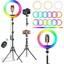 10.2" Ring Light with Stand, 75" Tall Ring Light with Phone Holder and  Remote, 12 Dimming Levels, 32 Color Modes Selfie Light Tripod for , Live Stream, , YouTube,