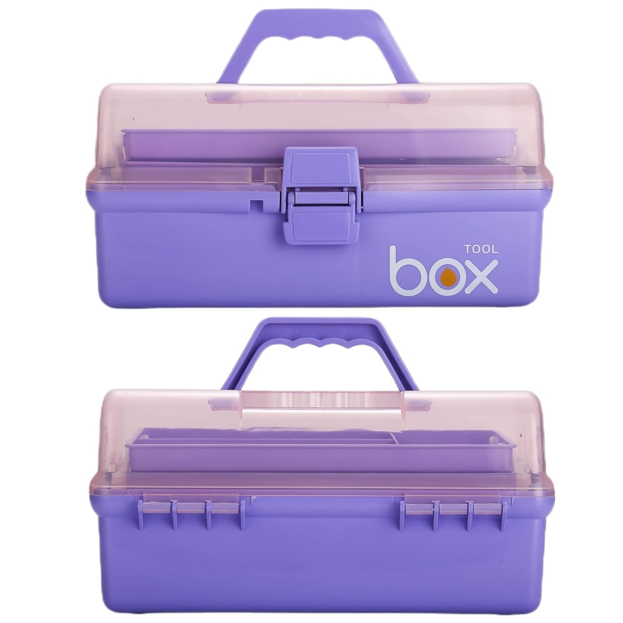Kinsorcai 2PCS 12'' Three-Layer Clear Plastic Storage Box/Tool Box, Multipurpose Organizer and Portable Handled Storage Case for Art Craft and Cosmetic (Purple)